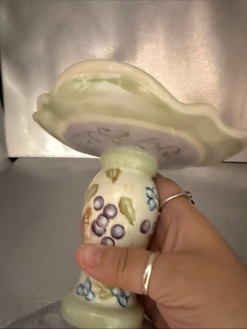 Hand-Painted Floral Ceramic Pillar Candle Holder in Soft Pastels